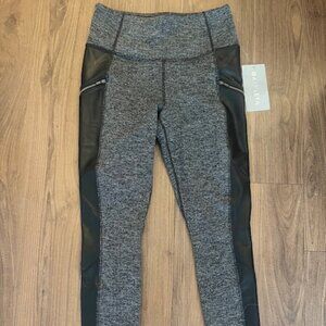 Herringbone w/ Leather Zipper Detail Leggings